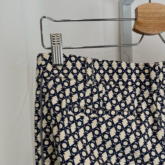 CARTONNIER Size 0 Anthropologie Flat Front Ankle Pants Geometric Beige Navy Blue - Picture 7 of 8